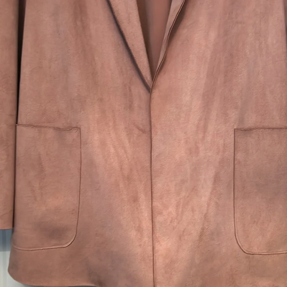 Joan Vass New York Women's Faux Suede Open Jacket/Cardigan XL Blush Pink